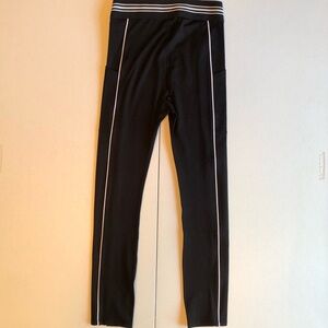Lou & Grey Kids Black Leggings with White Stripes & Side Pockets Size XS